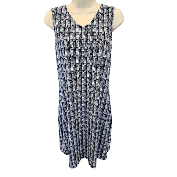 Chicos pineapple print hawaiin vacation casual dress midi blue sleevless 3 (XL) - Picture 1 of 7